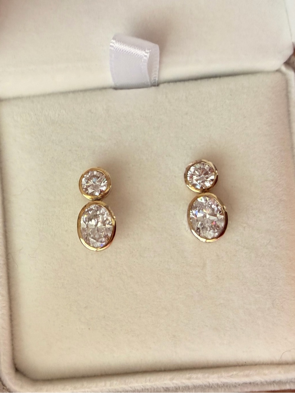 Alexa Leigh “Jordan” Earrings Oval & Circle Studs Pair Vermeil in Box